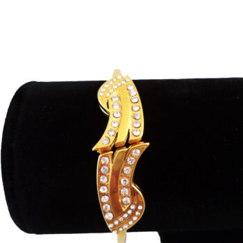 دستبند النگویی استیل 316 طرح نگین دار موج دار فری سایز طلایی رنگ
