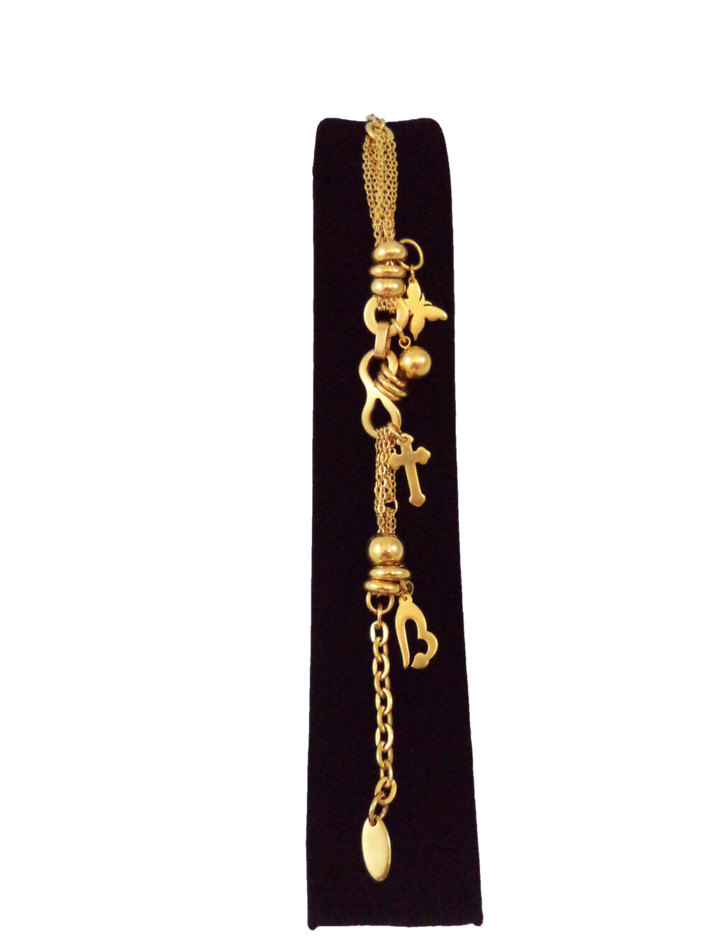 دستبند زنجیری استیل 316 آویزدار طرح قلب و صلیب و پروانه طلایی رنگ