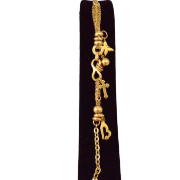 دستبند زنجیری استیل 316 آویزدار طرح قلب و صلیب و پروانه طلایی رنگ