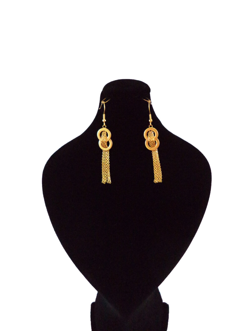 گوشواره آویز استیل 316 طرح دو حلقه ریش دار طلایی رنگ